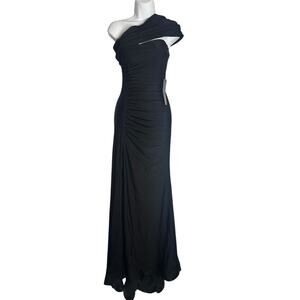NWT Cinderella Divine Asymmetrical Neckline Bodycon Slit Black Dress Gown 2